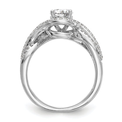 14k White Gold Peg Set Simulated Diamond By Pass Engagement Ring