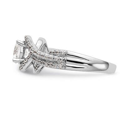 14k White Gold Peg Set Simulated Diamond By Pass Engagement Ring