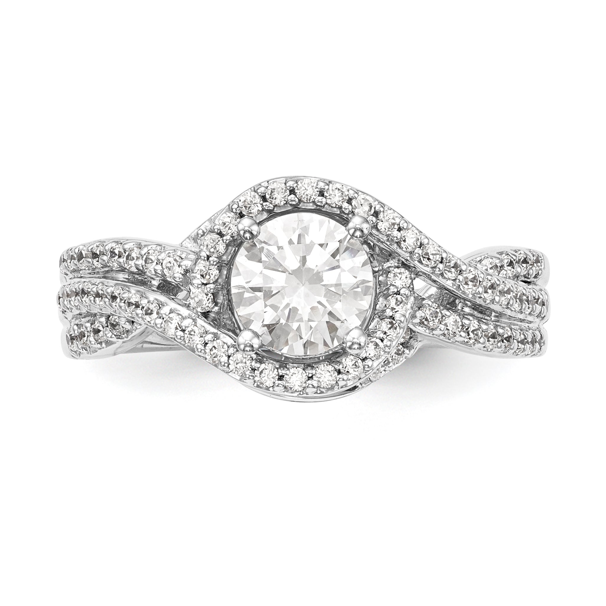 14k White Gold Peg Set Simulated Diamond By Pass Engagement Ring