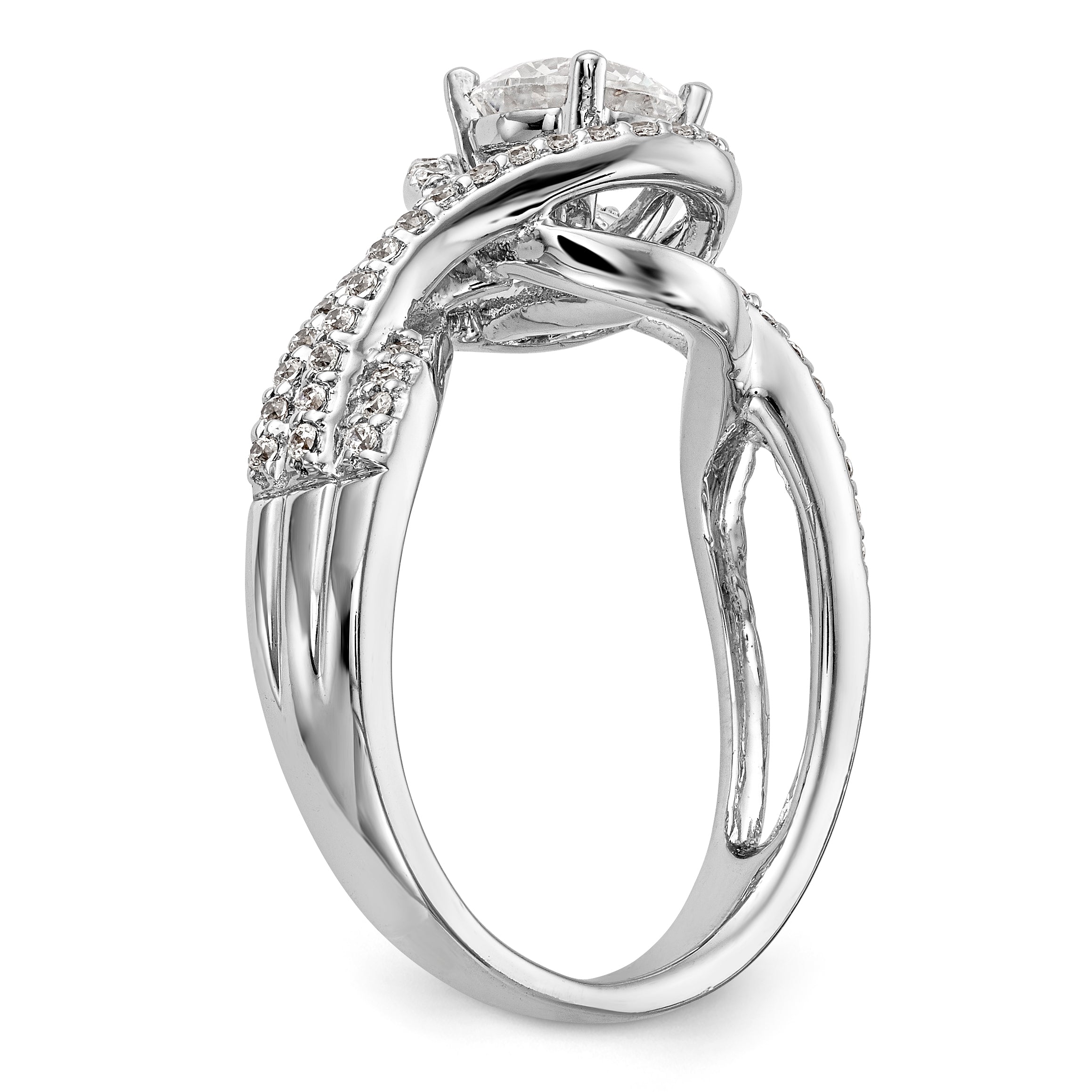 14k White Gold Peg Set Simulated Diamond By Pass Engagement Ring