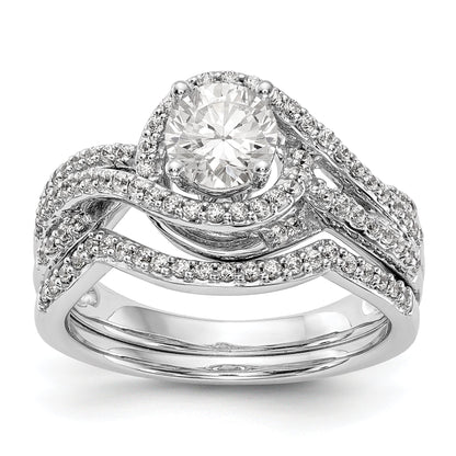 14k White Gold Peg Set Simulated Diamond By Pass Engagement Ring