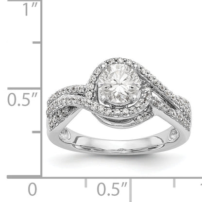 14k White Gold Peg Set Simulated Diamond By Pass Engagement Ring