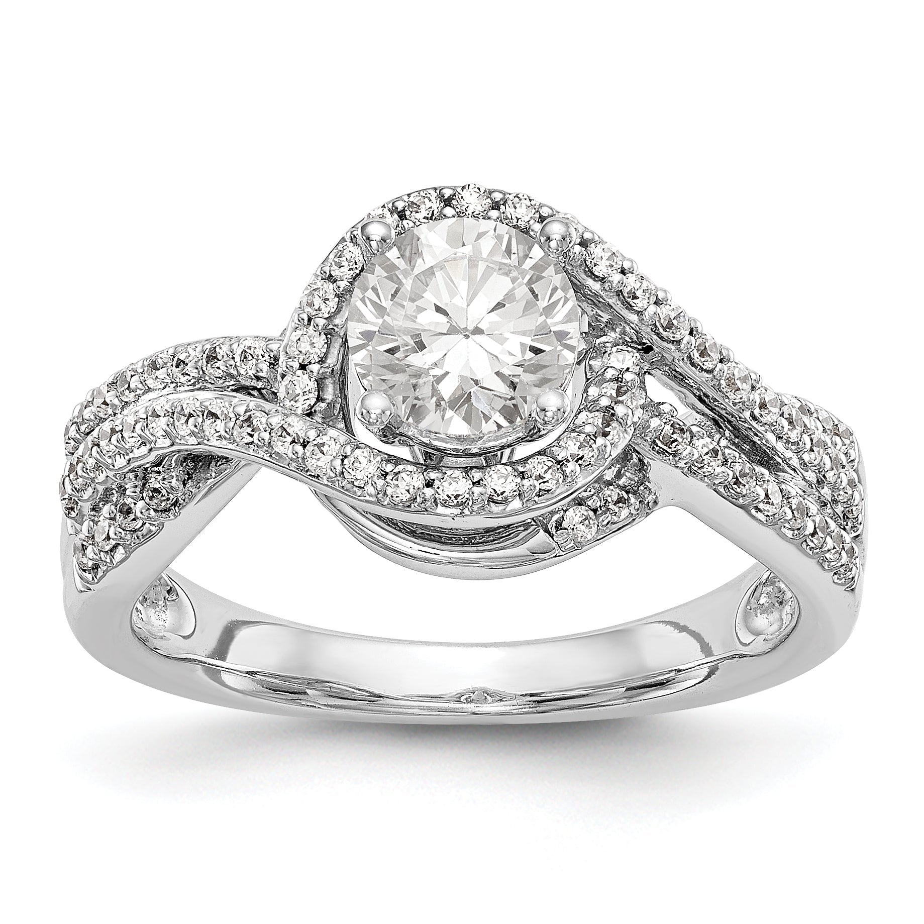 14k White Gold Peg Set Simulated Diamond By Pass Engagement Ring
