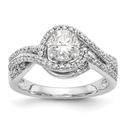 14k White Gold Peg Set Simulated Diamond By Pass Engagement Ring