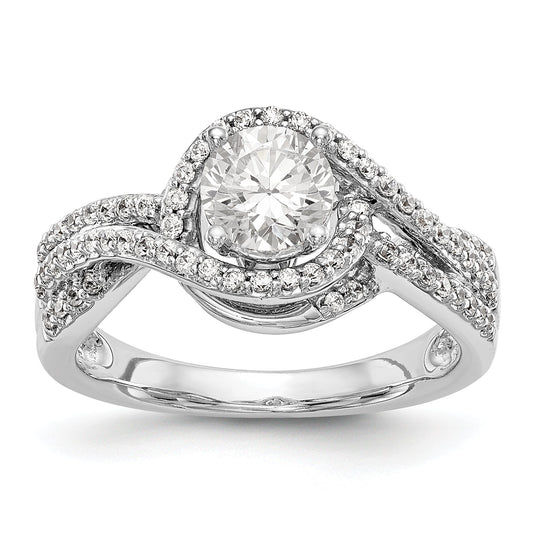 14k White Gold Peg Set Simulated Diamond By Pass Engagement Ring