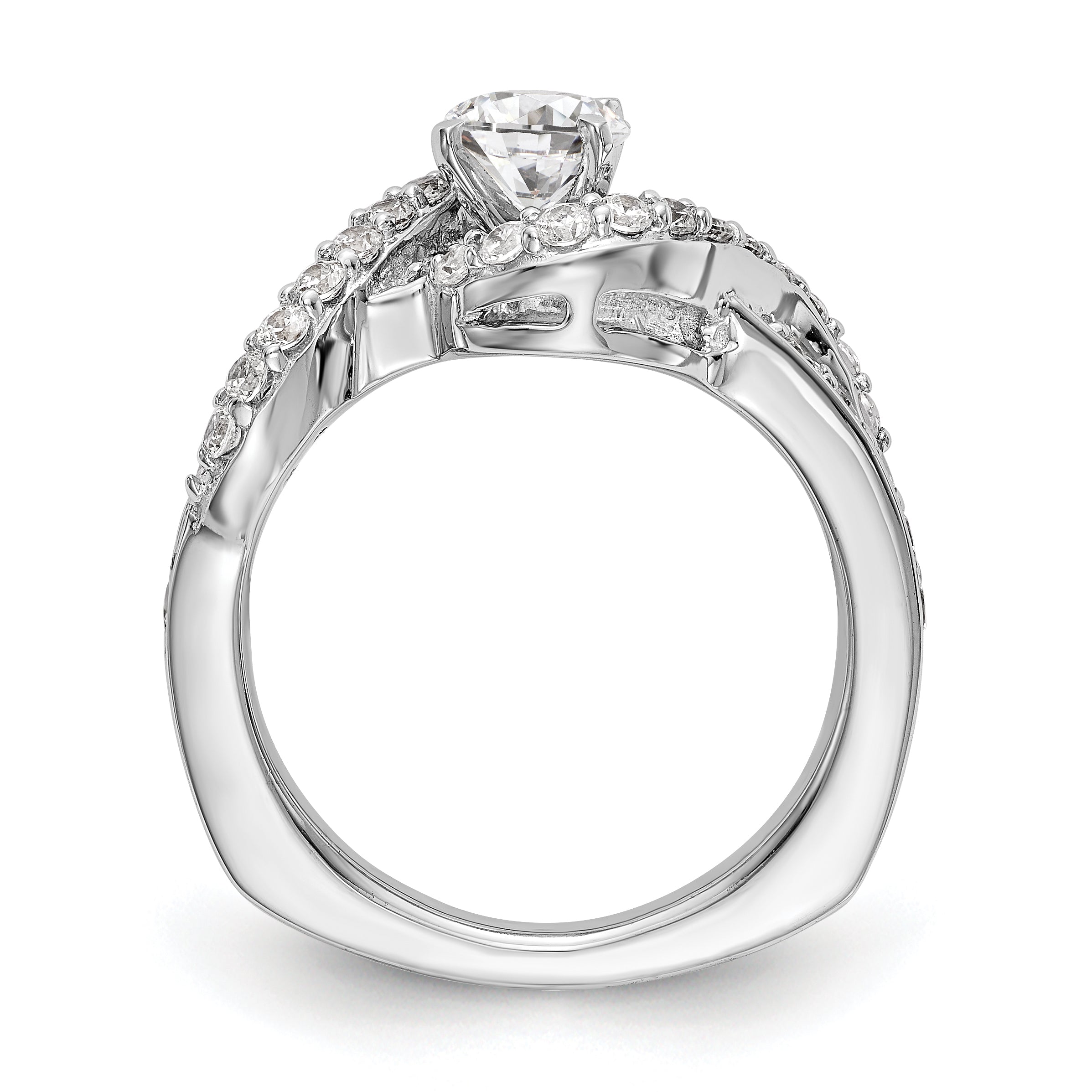 14k White Gold Peg Set Simulated Diamond By Pass Engagement Ring