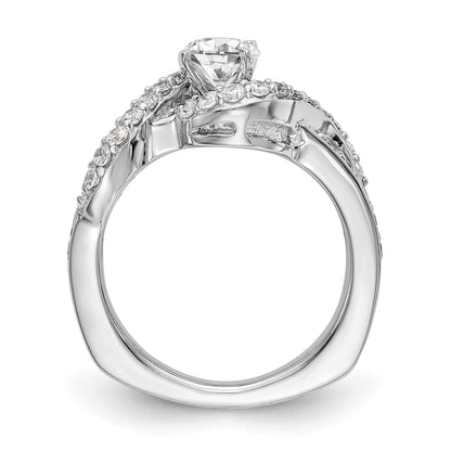 14k White Gold Peg Set Simulated Diamond By Pass Engagement Ring