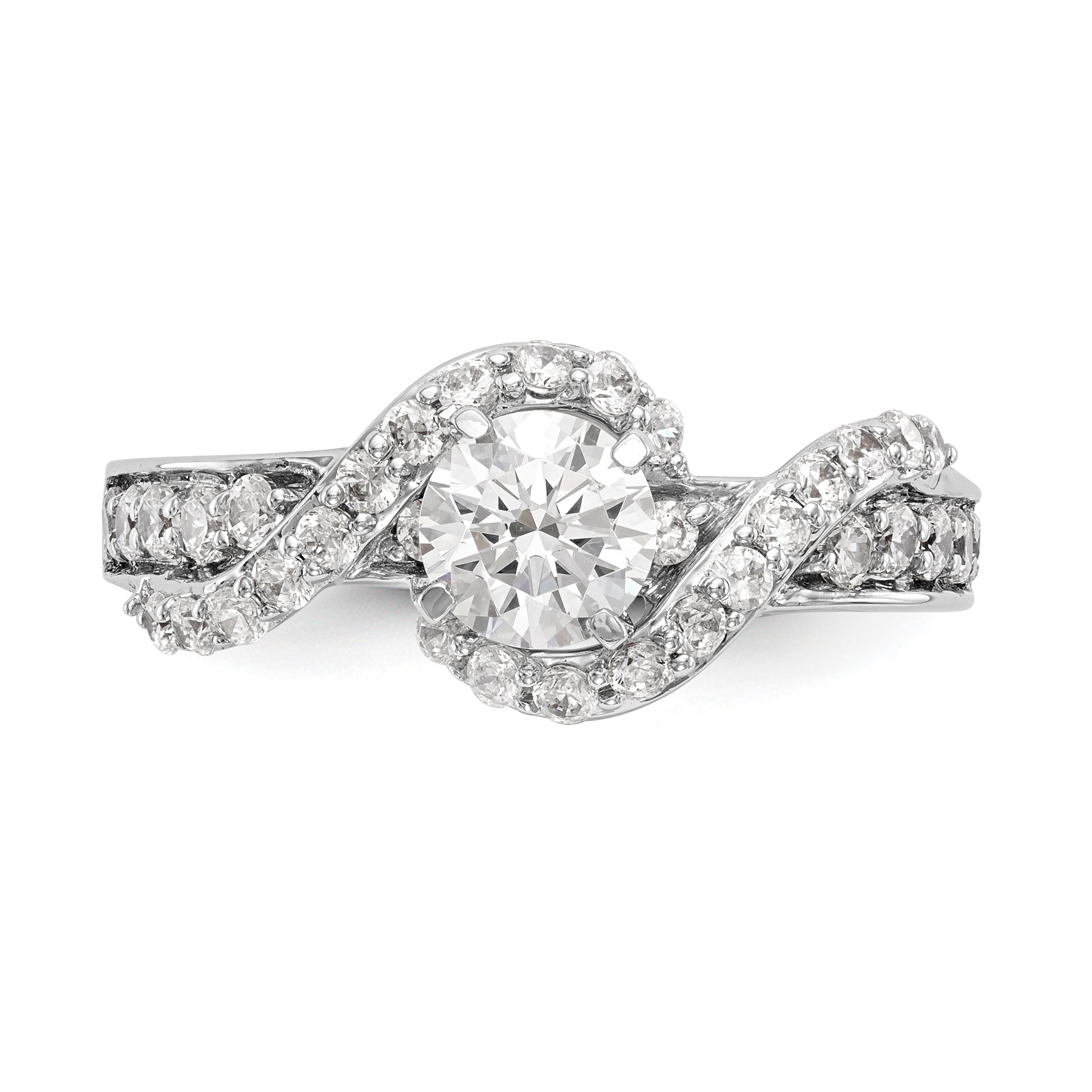 14k White Gold Peg Set Simulated Diamond By Pass Engagement Ring