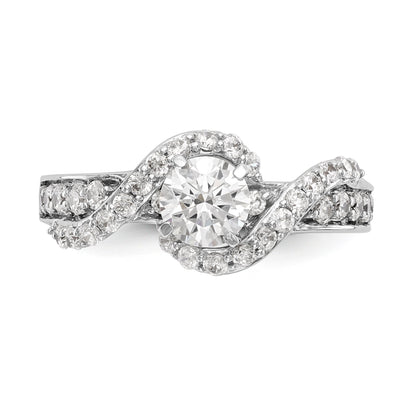 14k White Gold Peg Set Simulated Diamond By Pass Engagement Ring