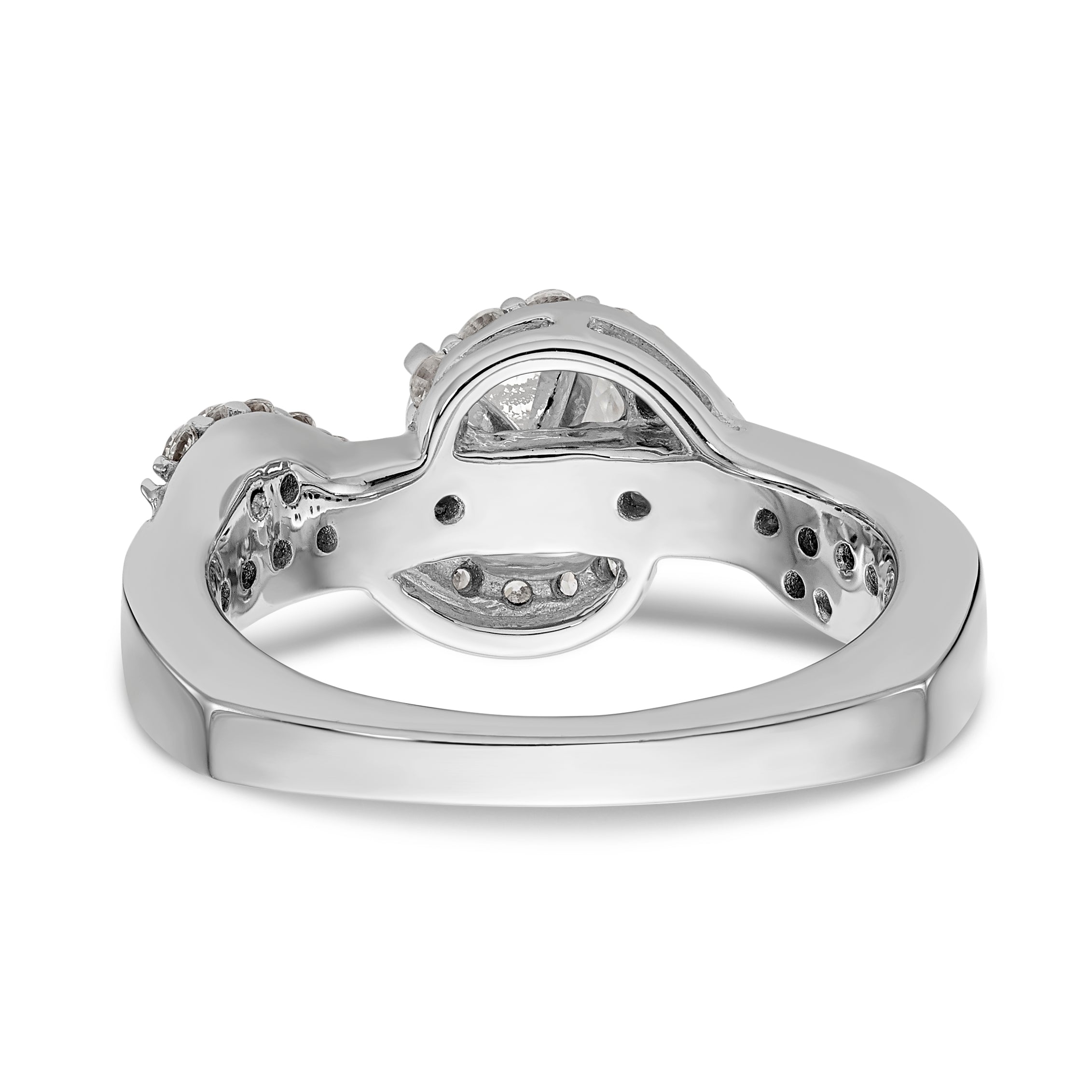 14k White Gold Peg Set Simulated Diamond By Pass Engagement Ring