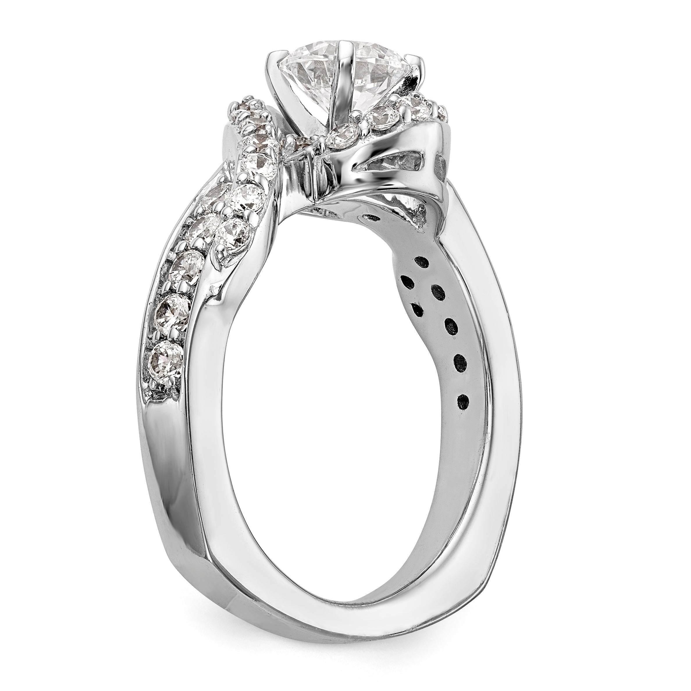 14k White Gold Peg Set Simulated Diamond By Pass Engagement Ring