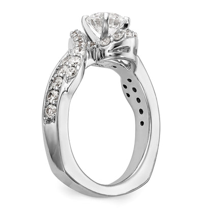 14k White Gold Peg Set Simulated Diamond By Pass Engagement Ring
