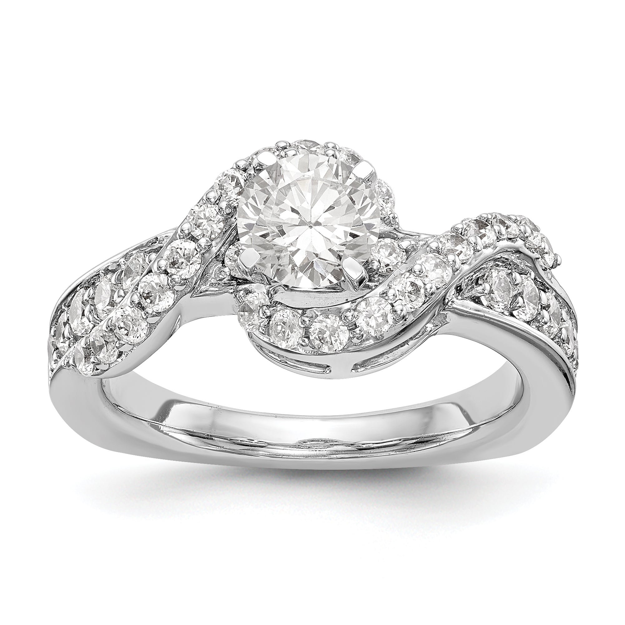 14k White Gold Peg Set Simulated Diamond By Pass Engagement Ring