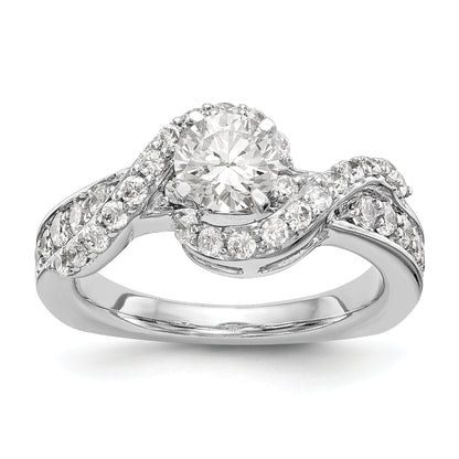 14k White Gold Peg Set Simulated Diamond By Pass Engagement Ring