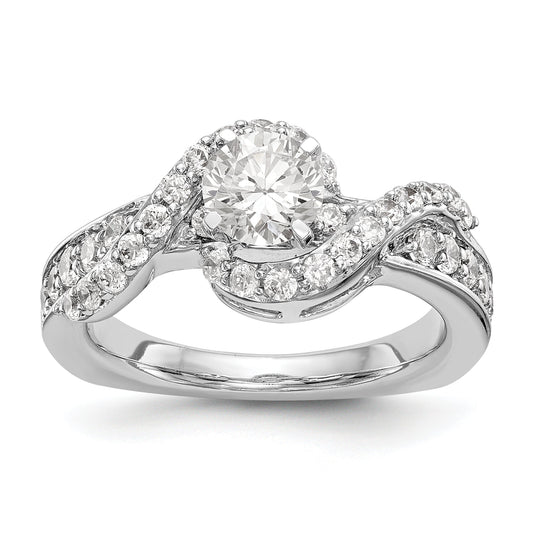 14k White Gold Peg Set Simulated Diamond By Pass Engagement Ring