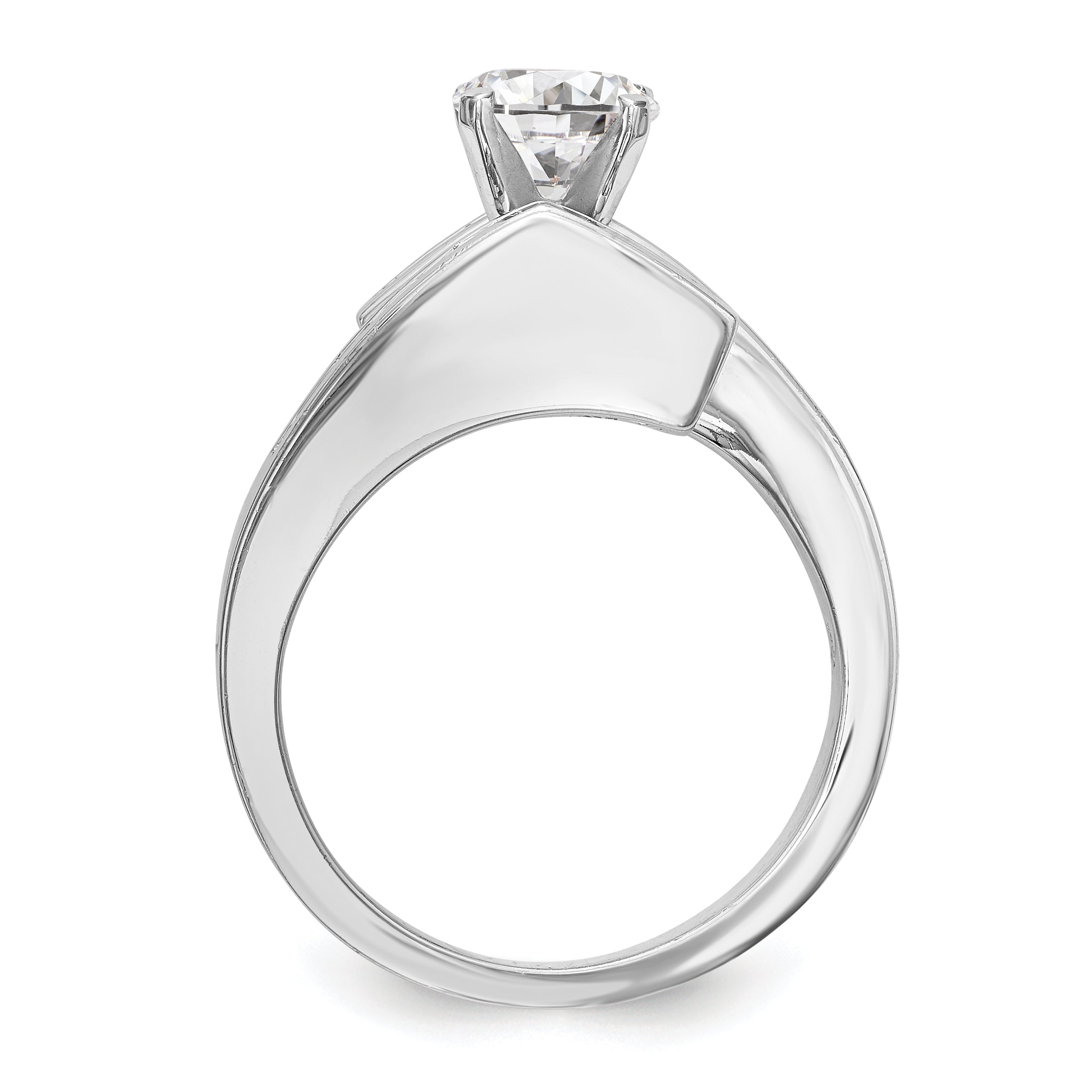 14k White Gold Peg Set Simulated Diamond By Pass Engagement Ring