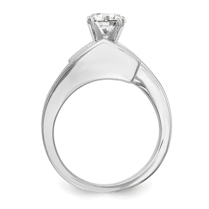 14k White Gold Peg Set Simulated Diamond By Pass Engagement Ring