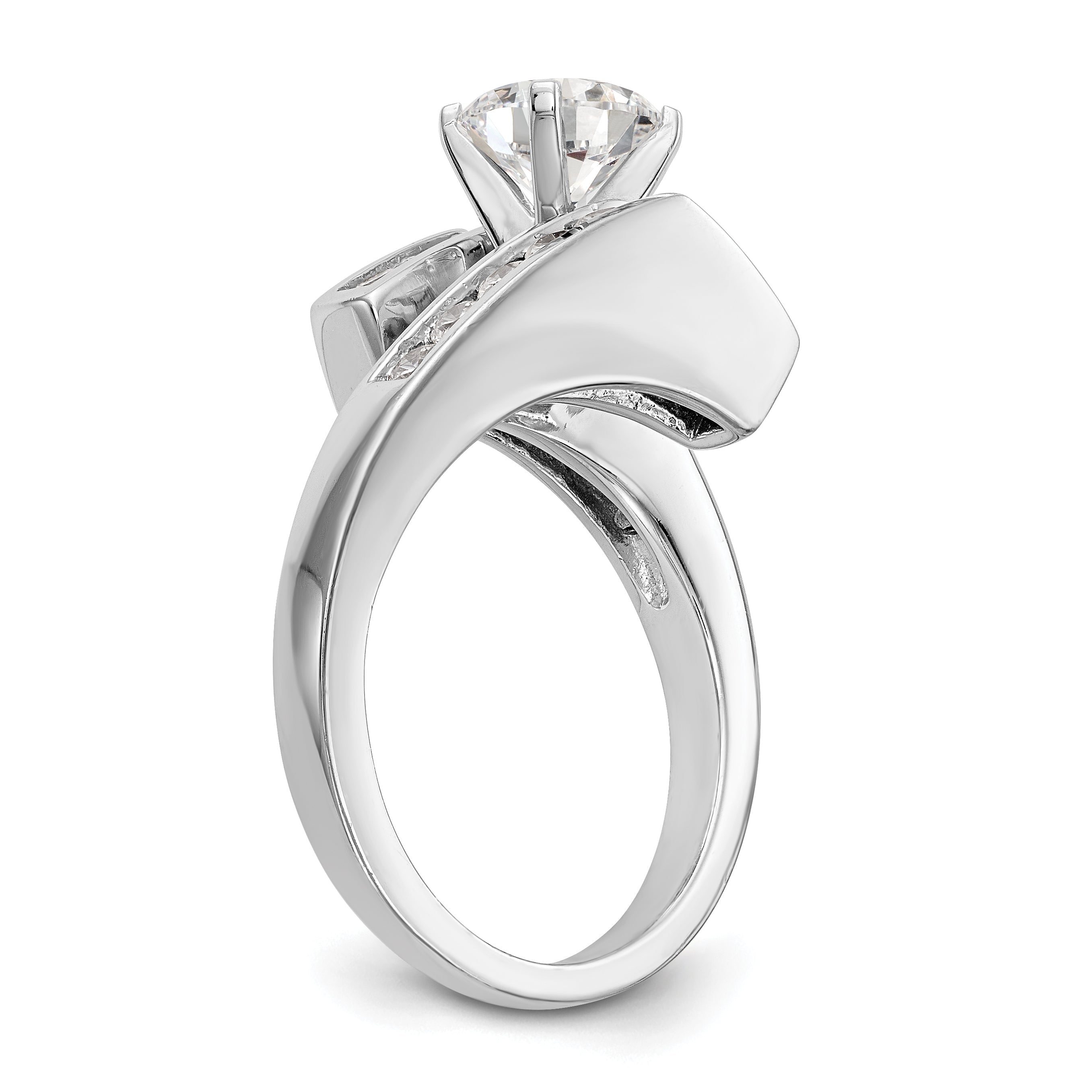 14k White Gold Peg Set Simulated Diamond By Pass Engagement Ring