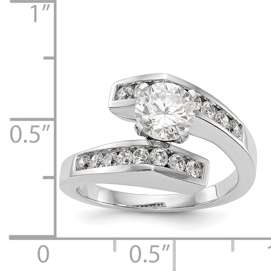 14k White Gold Peg Set Simulated Diamond By Pass Engagement Ring