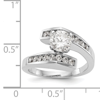 14k White Gold Peg Set Simulated Diamond By Pass Engagement Ring