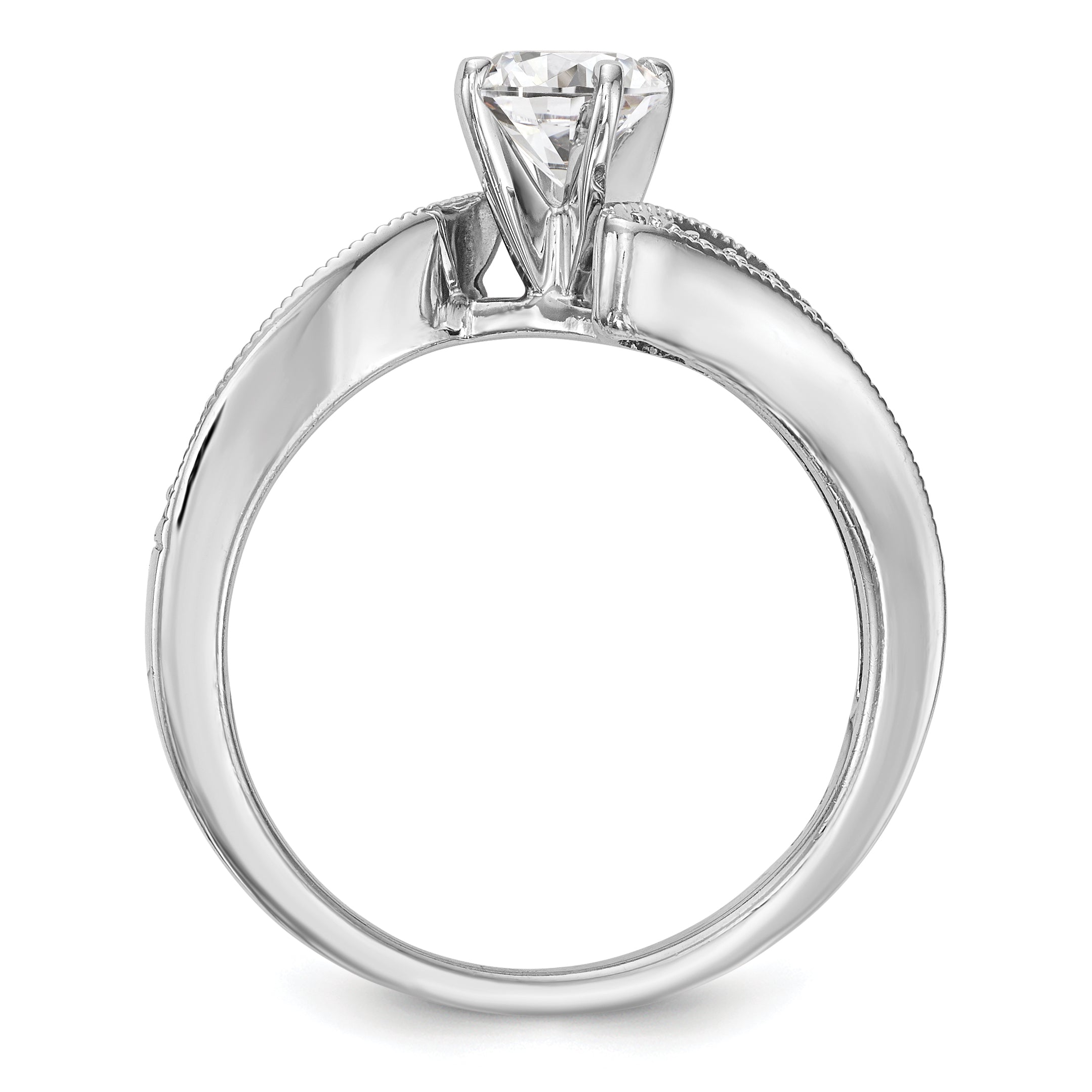 14k White Gold Peg Set Simulated Diamond By Pass Engagement Ring
