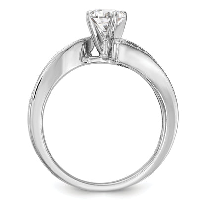 14k White Gold Peg Set Simulated Diamond By Pass Engagement Ring