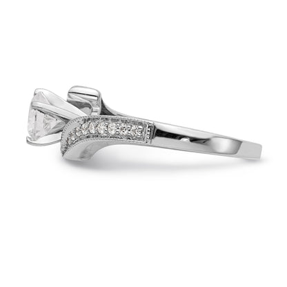 14k White Gold Peg Set Simulated Diamond By Pass Engagement Ring