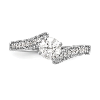 14k White Gold Peg Set Simulated Diamond By Pass Engagement Ring