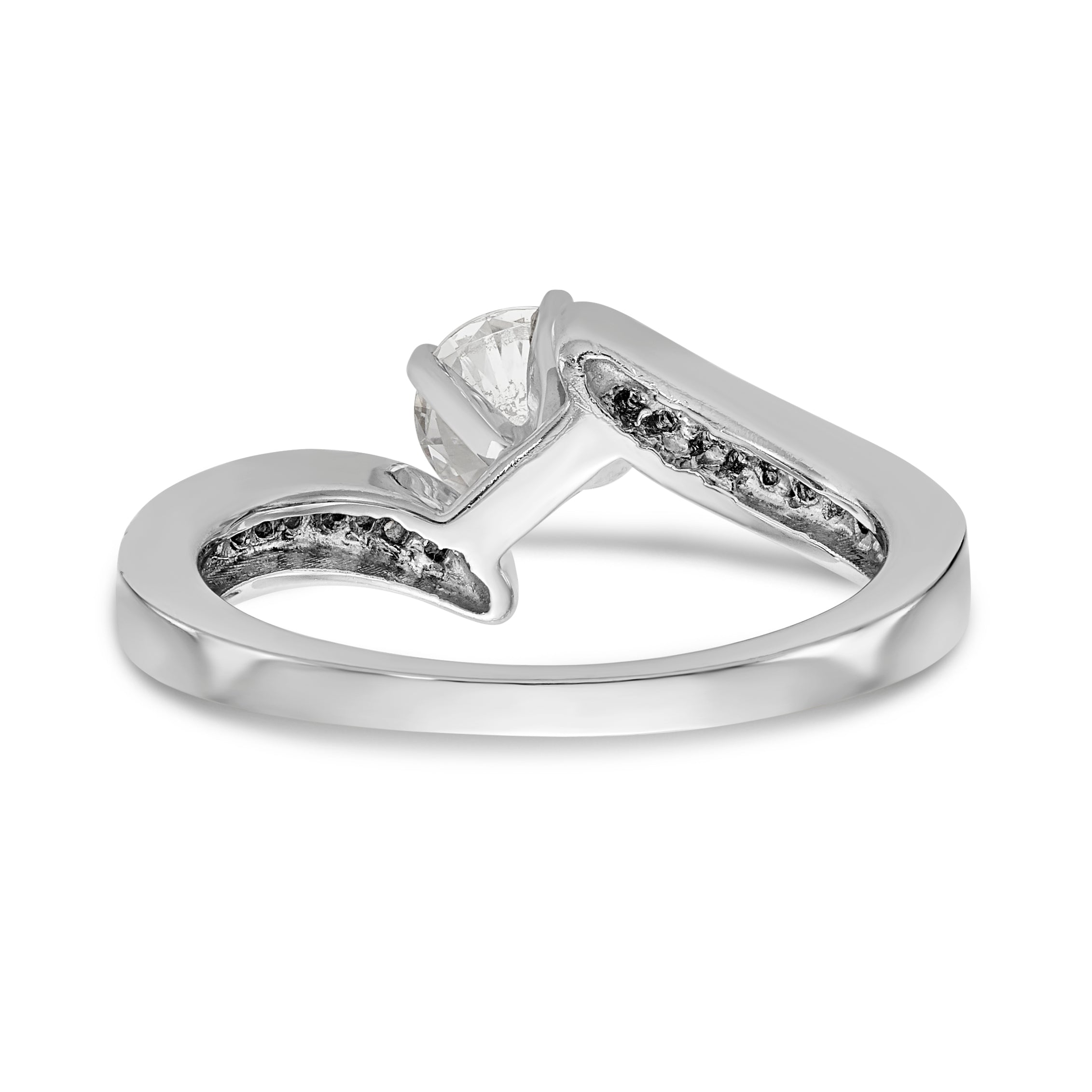 14k White Gold Peg Set Simulated Diamond By Pass Engagement Ring