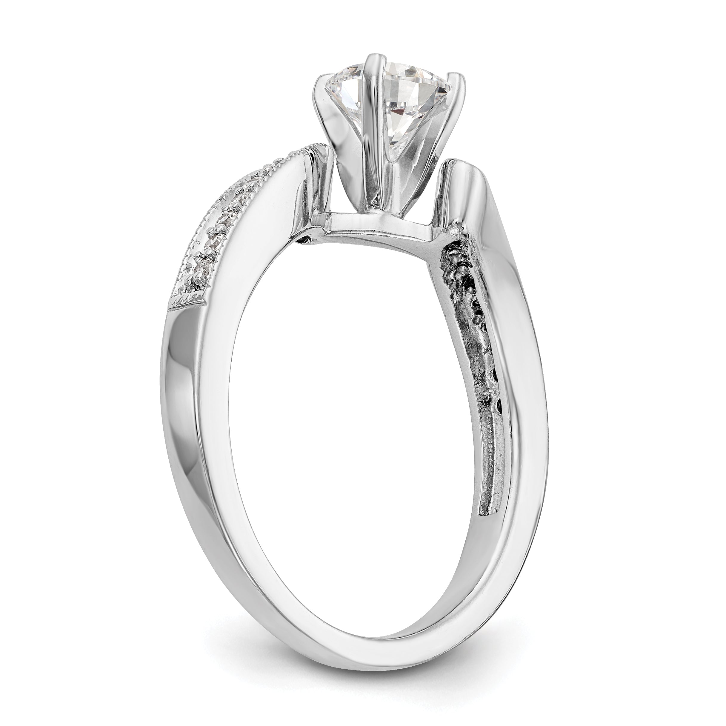 14k White Gold Peg Set Simulated Diamond By Pass Engagement Ring