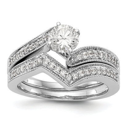 14k White Gold Peg Set Simulated Diamond By Pass Engagement Ring