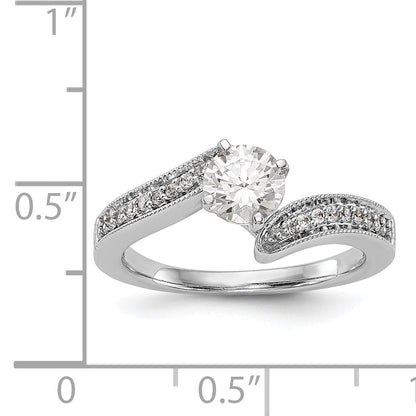 14k White Gold Peg Set Simulated Diamond By Pass Engagement Ring