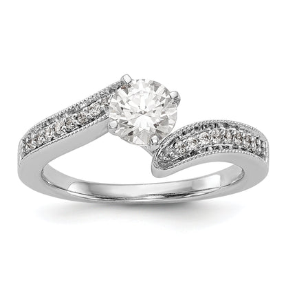 14k White Gold Peg Set Simulated Diamond By Pass Engagement Ring