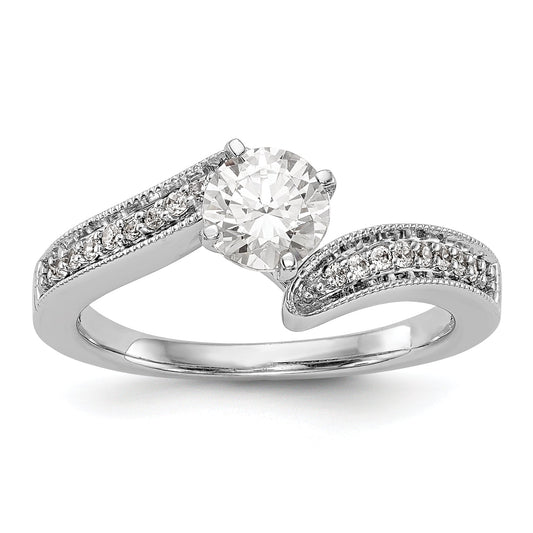 14k White Gold Peg Set Simulated Diamond By Pass Engagement Ring