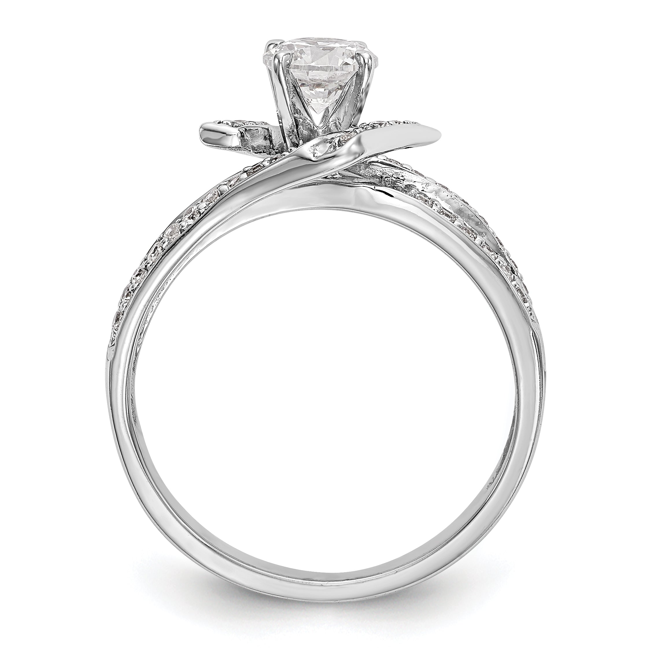 14k White Gold Peg Set Simulated Diamond By Pass Engagement Ring