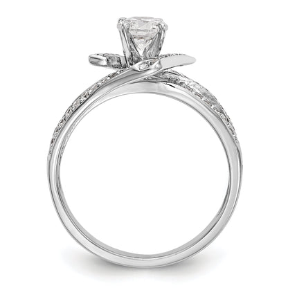14k White Gold Peg Set Simulated Diamond By Pass Engagement Ring