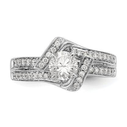 14k White Gold Peg Set Simulated Diamond By Pass Engagement Ring