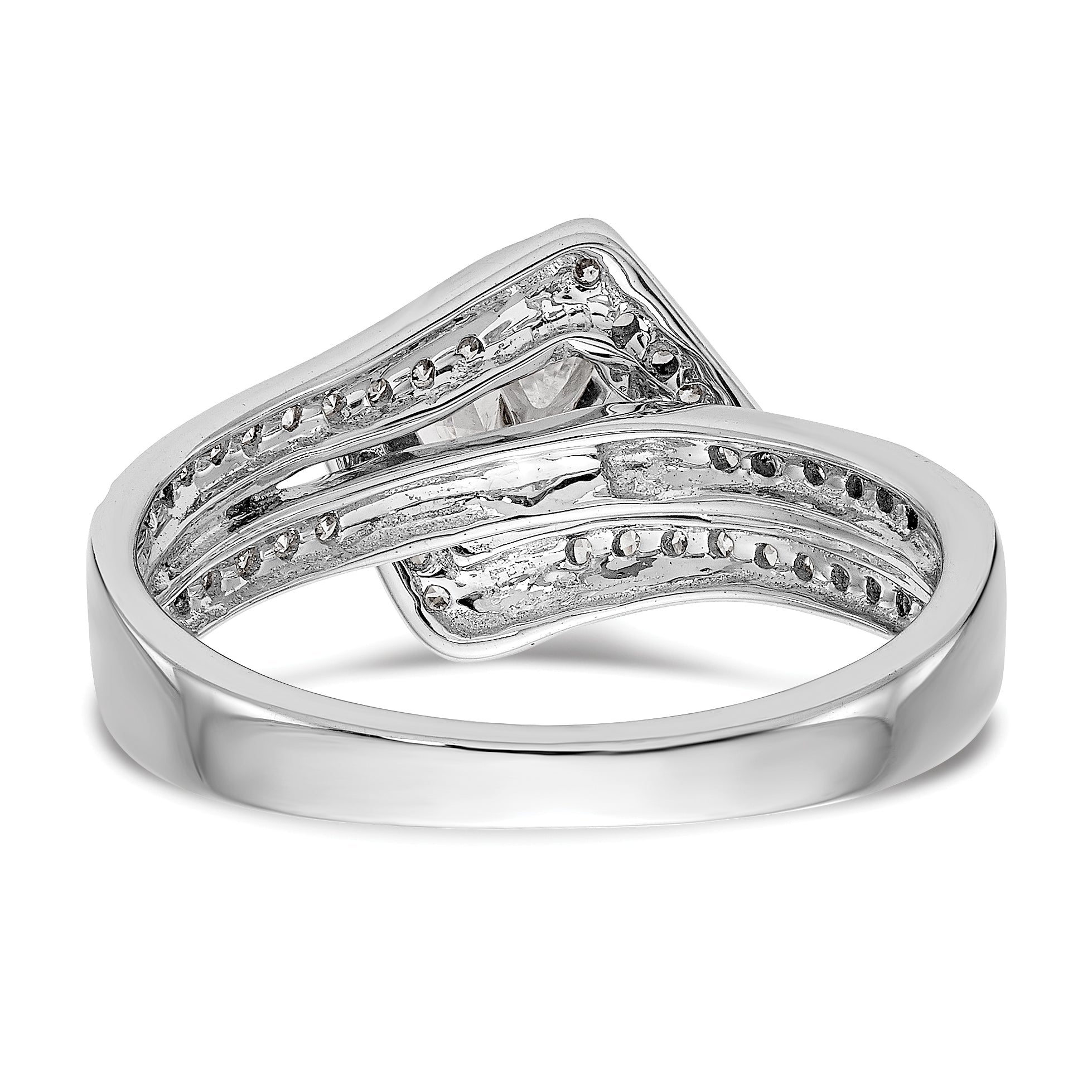14k White Gold Peg Set Simulated Diamond By Pass Engagement Ring