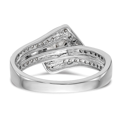 14k White Gold Peg Set Simulated Diamond By Pass Engagement Ring