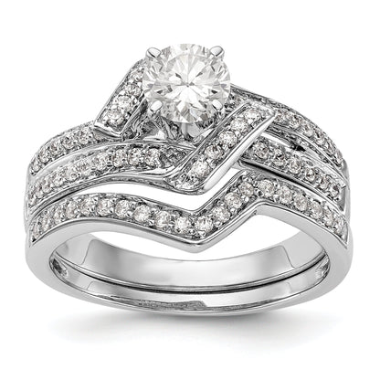 14k White Gold Peg Set Simulated Diamond By Pass Engagement Ring