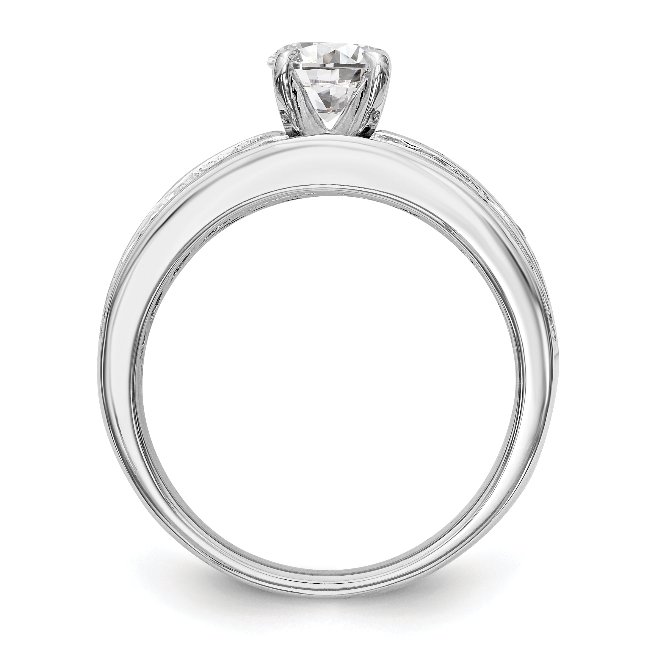 14k White Gold Peg Set Simulated Diamond Engagement Ring