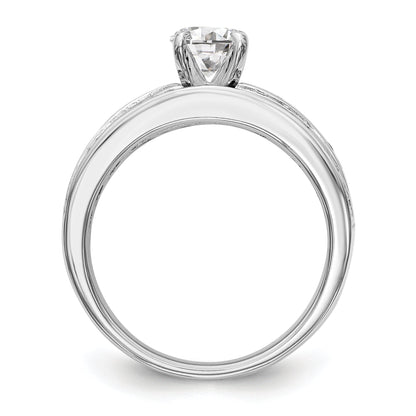 14k White Gold Peg Set Simulated Diamond Engagement Ring