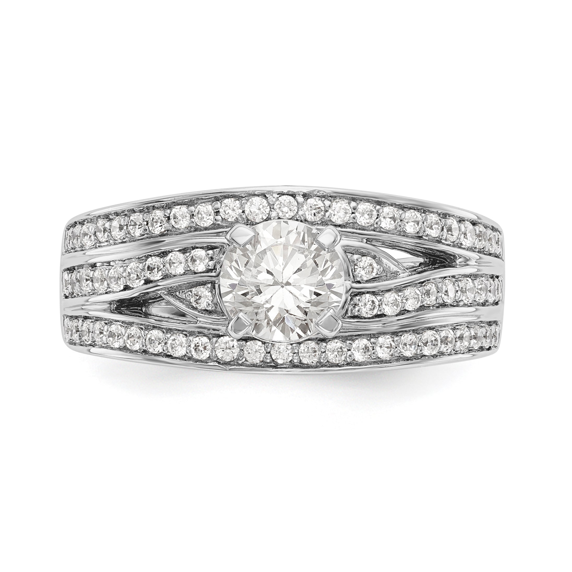 14k White Gold Peg Set Simulated Diamond Engagement Ring