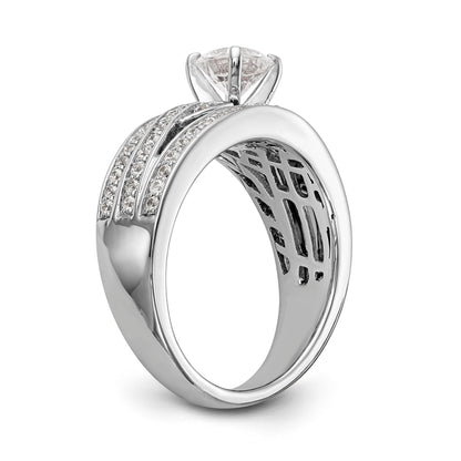 14k White Gold Peg Set Simulated Diamond Engagement Ring