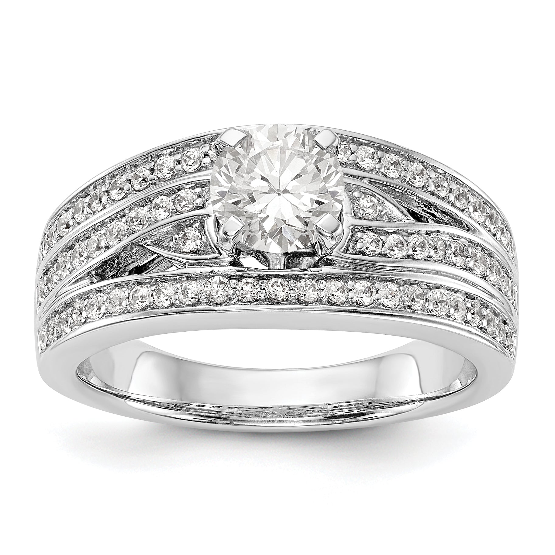 14k White Gold Peg Set Simulated Diamond Engagement Ring