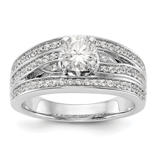 14k White Gold Peg Set Simulated Diamond Engagement Ring