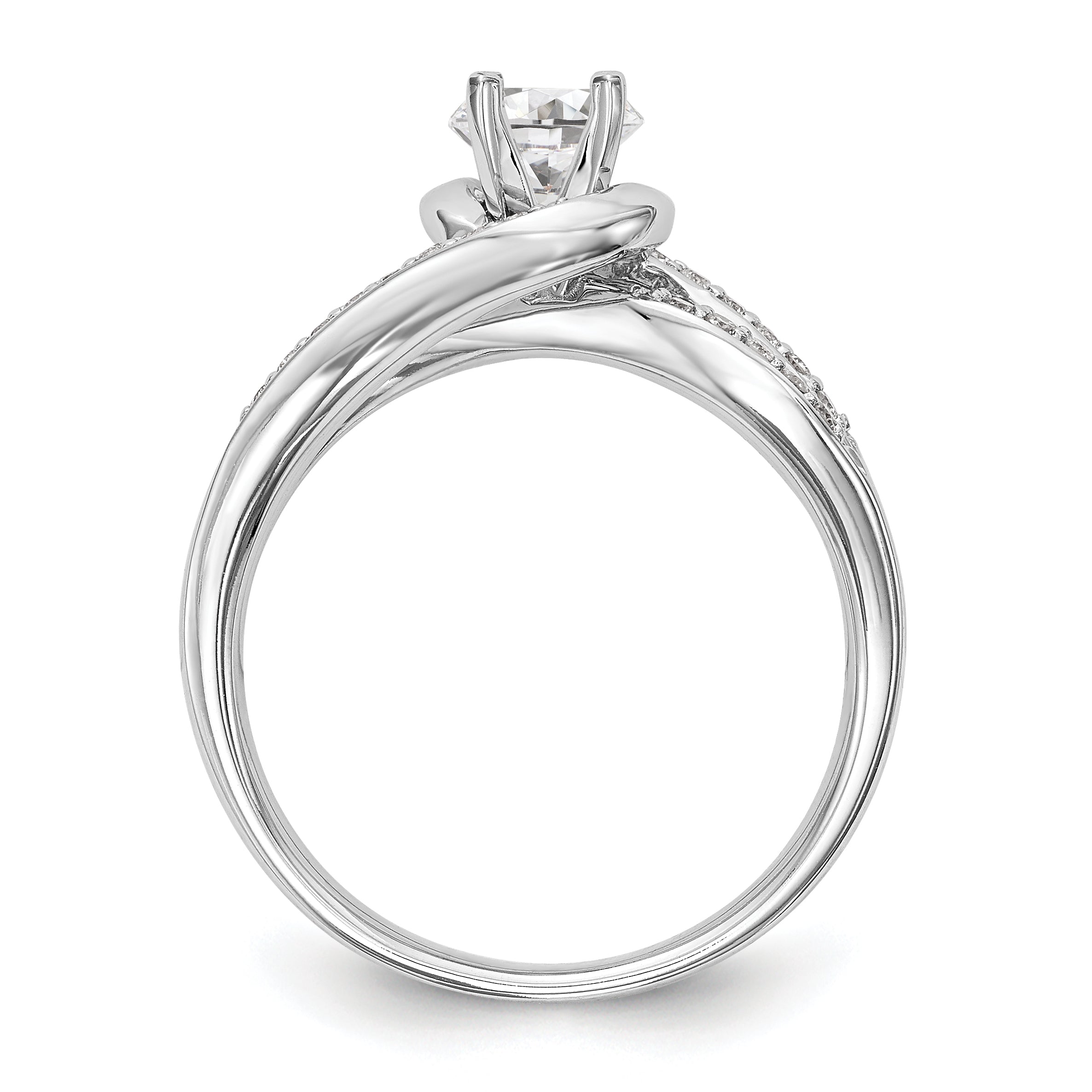 14k White Gold Peg Set Simulated Diamond By Pass Engagement Ring