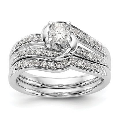 14k White Gold Peg Set Simulated Diamond By Pass Engagement Ring