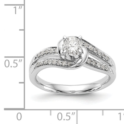 14k White Gold Peg Set Simulated Diamond By Pass Engagement Ring