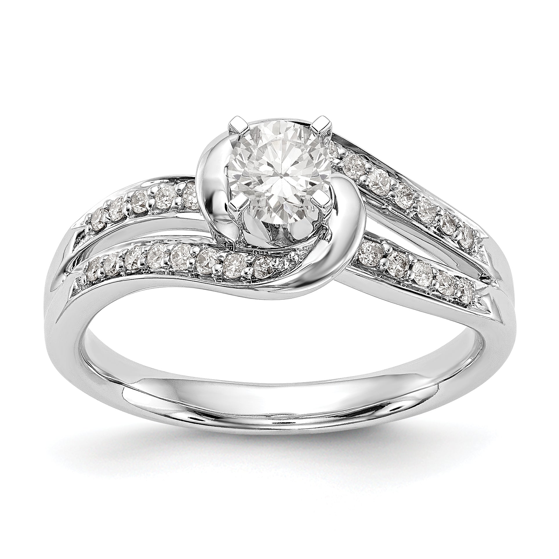 14k White Gold Peg Set Simulated Diamond By Pass Engagement Ring